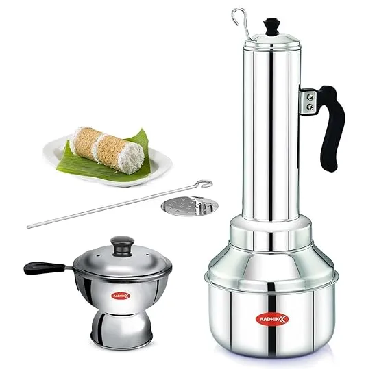 AADHIK Stainless Steel Combo With Chiratta Puttu, Puttu kudam Steel, Chiratta Puttu Kudam, Steel (Pack of 1)